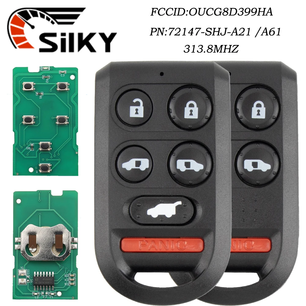 

SilKY Remote Car Key Fob 5/6 Buttons 313.8Mhz for Honda Odyssey EX, EXL Touring 2005-2010 OUCG8D-399H-A 72147-SHJ-A21 /A61