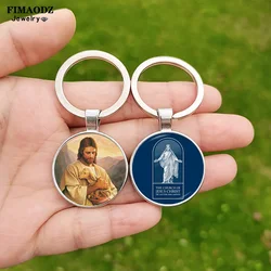 Vintage Christ Jesus Keychain Mary Cute Sheep Cartoon Picture Handmade Glass Dome Keychains Bag Car Keyring Accessories