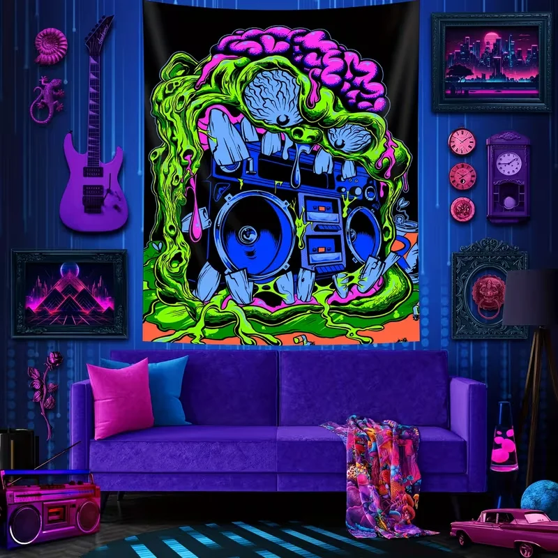 VIKAMA Neon Weird Radio Tapestry Street Art Living Room Bedroom Wall Decoration Dormitory Game Room Tapestry Home Decoration