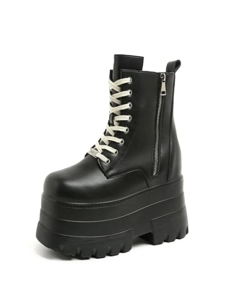 14CM nouveau bottines chaussures Punk bottes naturelles femmes moto bottes plate-forme dames mode Botas hiver automne grande taille 43