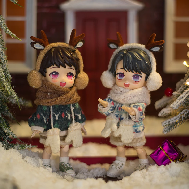 Ob11 Doll Elk dzianinowy sweter lalka ubrania świąteczne lalka poroża stroik rękawiczki dla Nendoroids P9, 1/12 Bjd, Gsc, Molly lalki