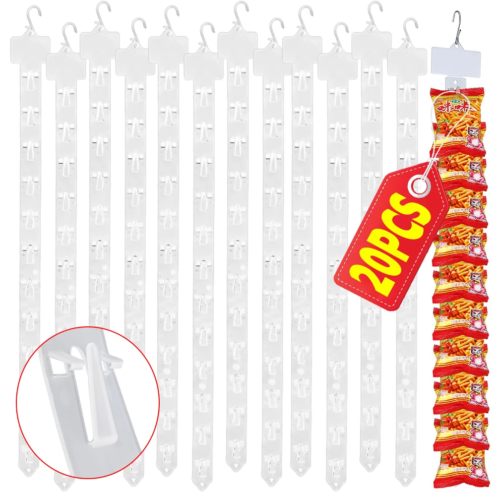Bandes de suspension de collations en plastique, présentoir de collations avec crochets, étagère de supermarché, boutique utile, bande de Clip de marchandise