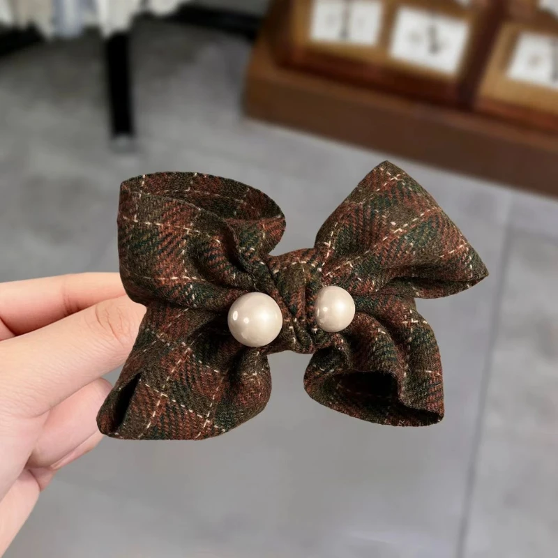 Koreanische Britische Karierte Haarspange - Elegante Niedrige Dutt-Haarklammer, Klassisches Alltags- & Date-Haaraccessoire