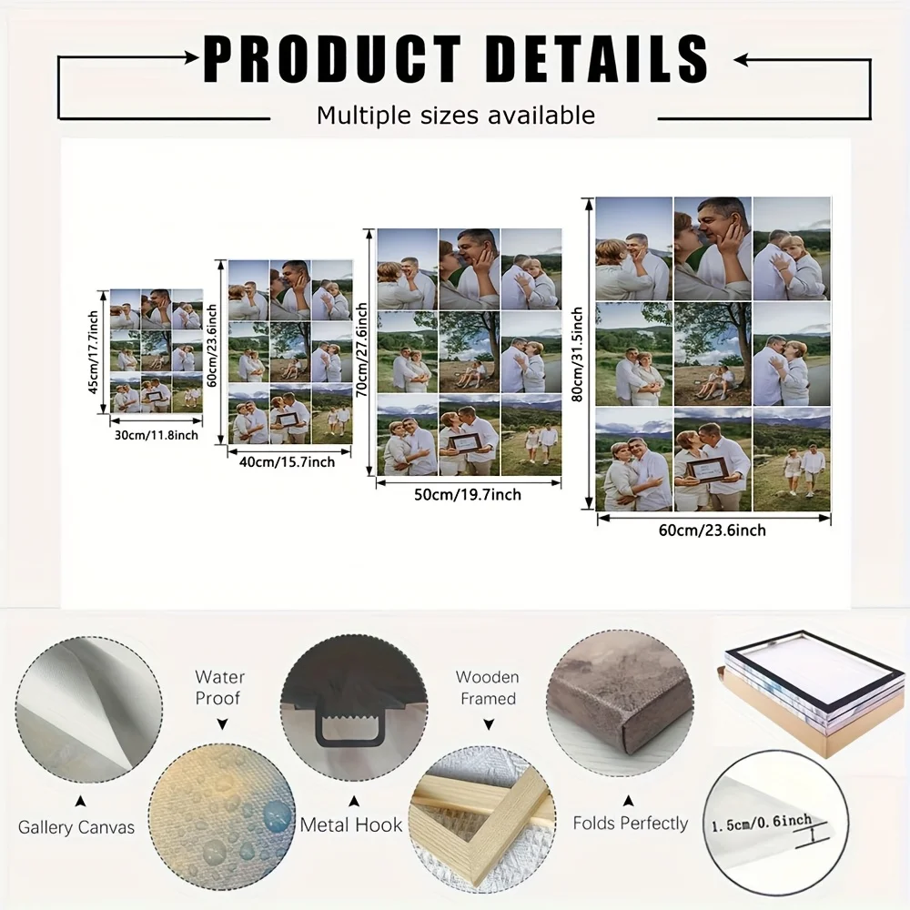 Personalized 9 Photo Collage Custom Canvas Painting, Multi‑Grid Picture Poster, Customized Memory Wall Art, Unframed