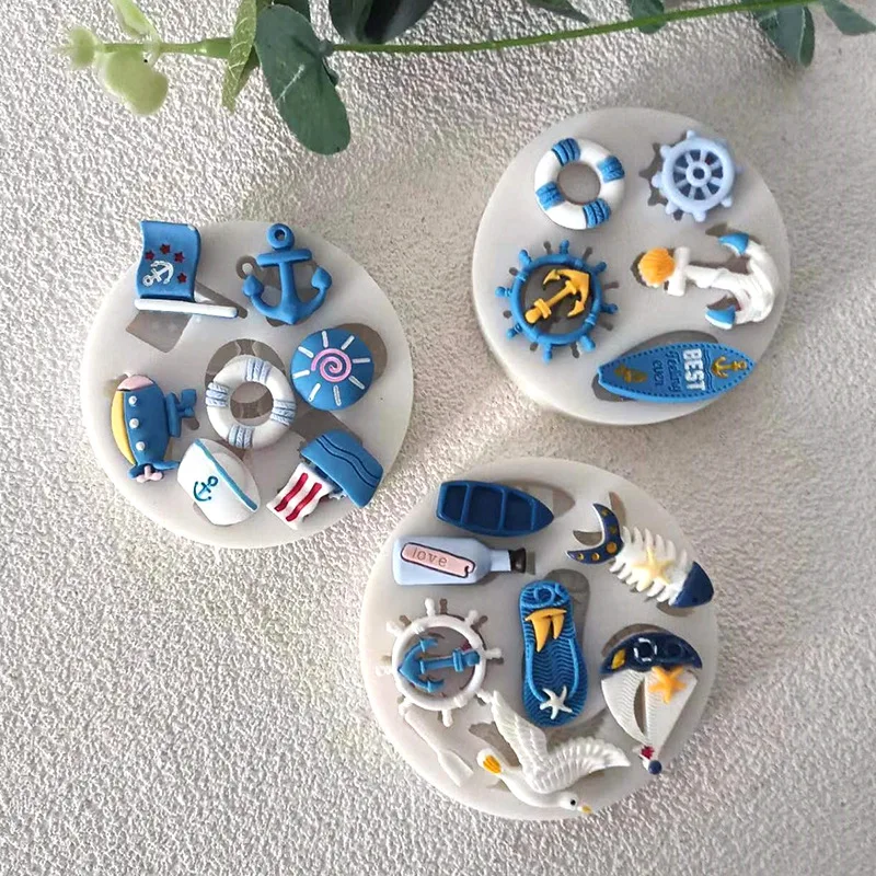 3pc Anchor Seagull Rudder Life Buoy Ocean Silicone Sugarcraft Mold Chocolate Cupcake Baking Mould Fondant Cake Decorating Tools