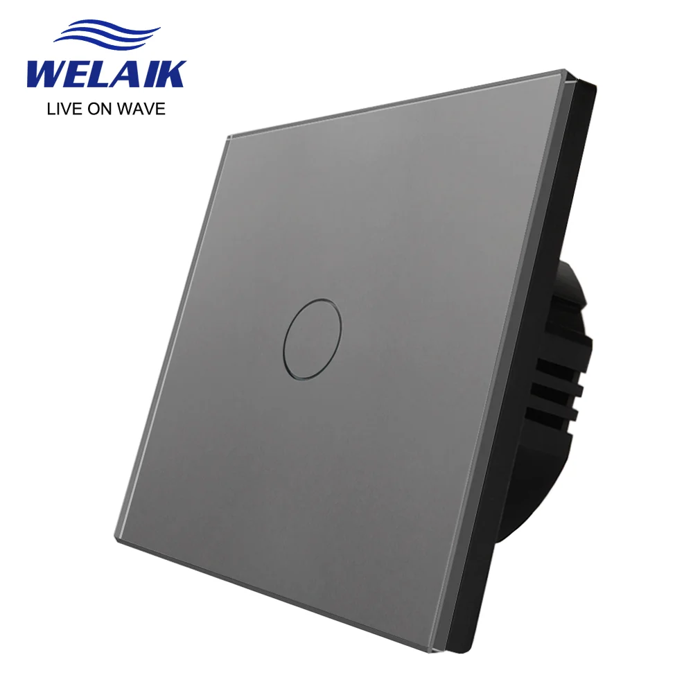 WELAIK EU 86*86mm 1gang 1way Crystal Glass Panel Intelligent Light Smart White Wall Touch Switch 220V B1911CW