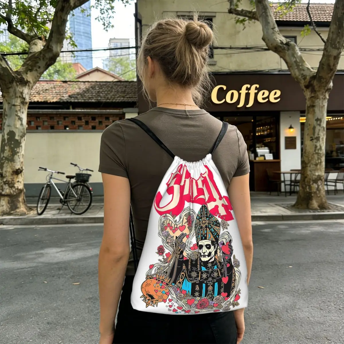Skeleta Album Ghost Band Backpacks Portable Drawstring Bags Sports Bag Book Bags for Travel School