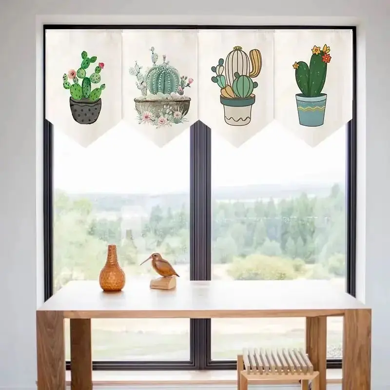 VIKAMA Watercolor Cactus Pot Triangle Curtain, 12 Designs, Doorway Decor for Bedroom Living Room Kitchen