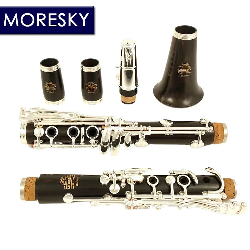 

MORESKY Ebony Wood/Grenadilla Professional Clarinet Bb Silver Plated 19 Keys Sib Klarnet Brilliant