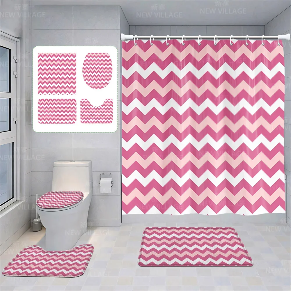 Home shower curtains bathroom Decora waterproof fabric non-slip bathmat water absorption curtain Modern geometric nordic simple