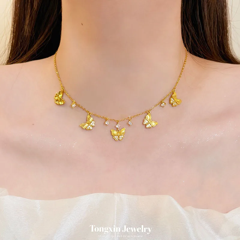 Light luxury medieval sargent dot drill silk butterfly flash drill tassel necklace light luxury high sense necklace