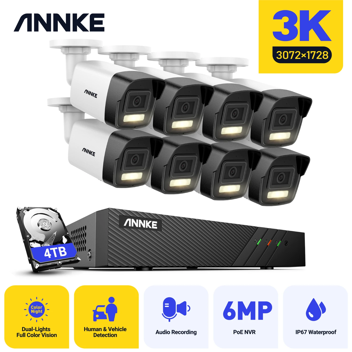 

ANNKE Smart 8CH Security Camera System 6MP NVR IR Network Camera Motion Detection Night Vision Remote Monitor Surveillance Kit