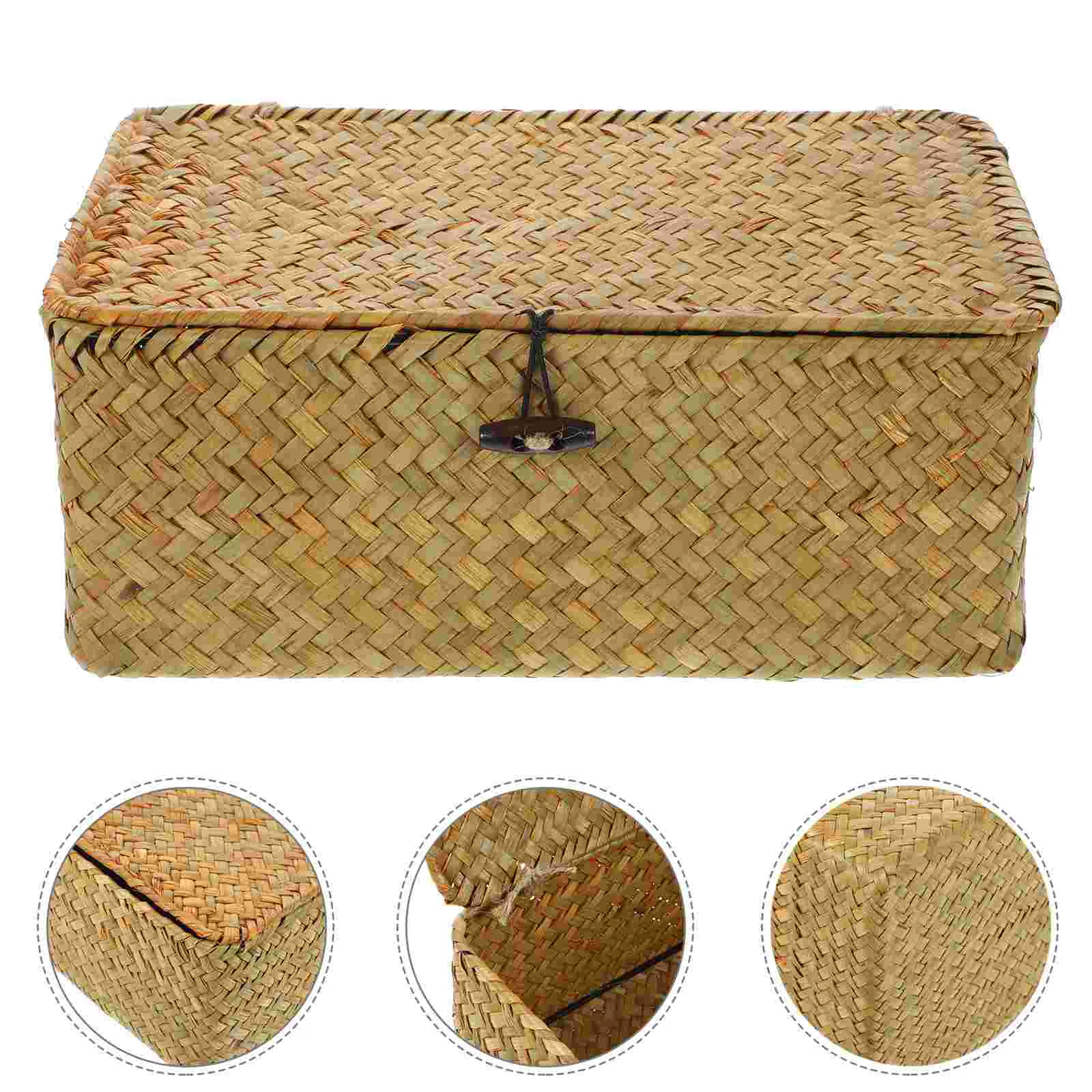 3 pçs novas algas com botão cesta de palha tecido detritos caixa de armazenamento de mesa cesta de armazenamento tecido à mão-tamanho s, m, l