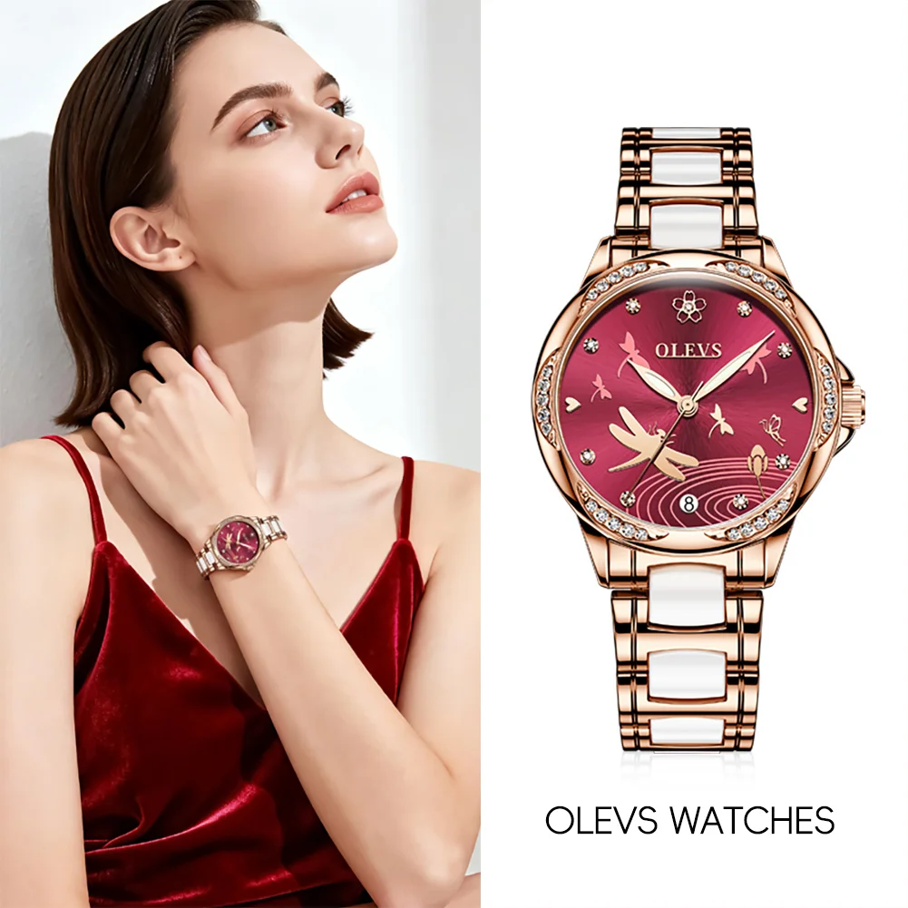 OLEVS 6610 Luxury Brand Women's Watches Automatic Mechanical Movements Diamond Ceramic Stainless Steel Strap Wristwatch
