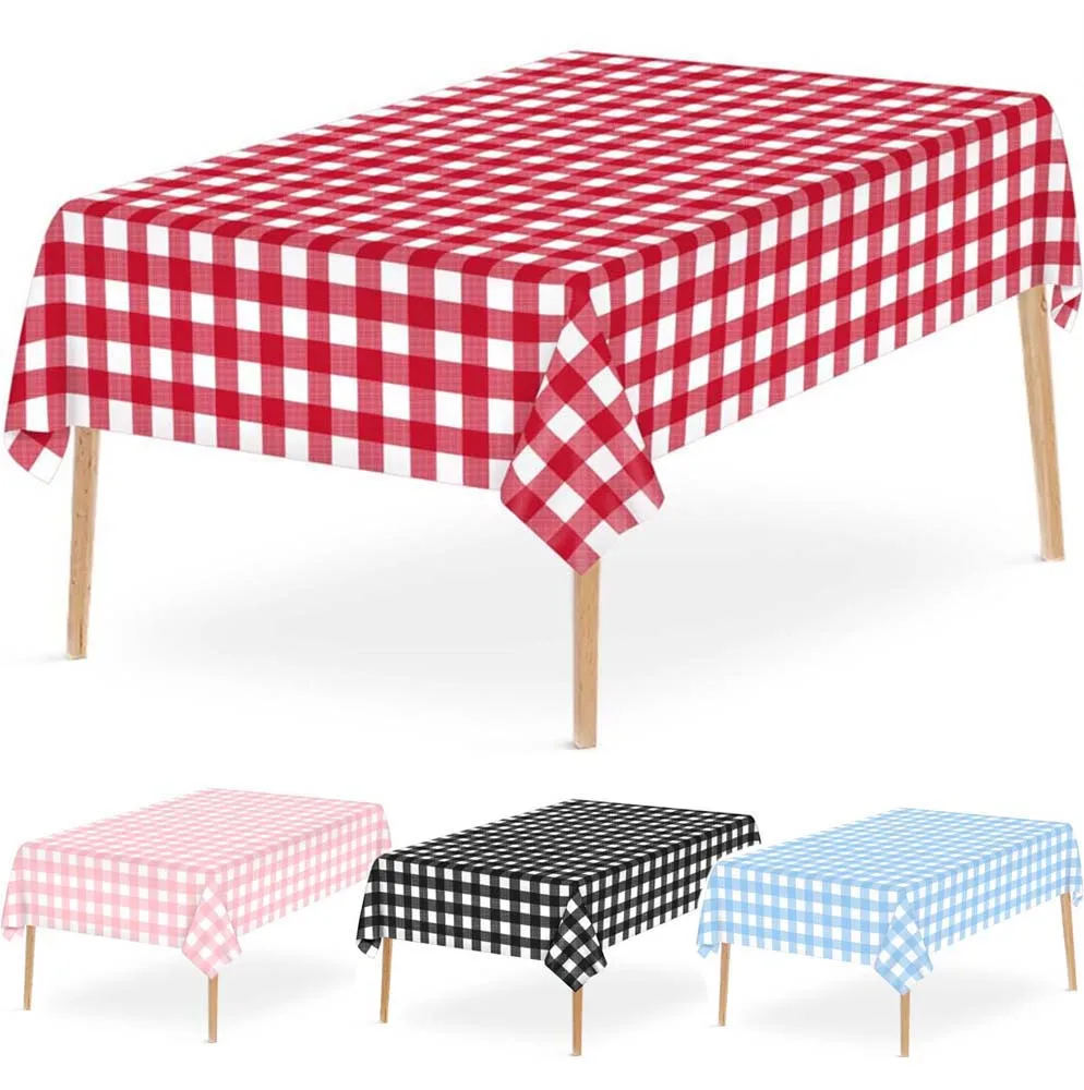 1PC Disposable Tablecloth Red Plaid Waterproof Party Desk Cloth Wipe Table Cover for Christmas Birthday Party Picnic Home Decor