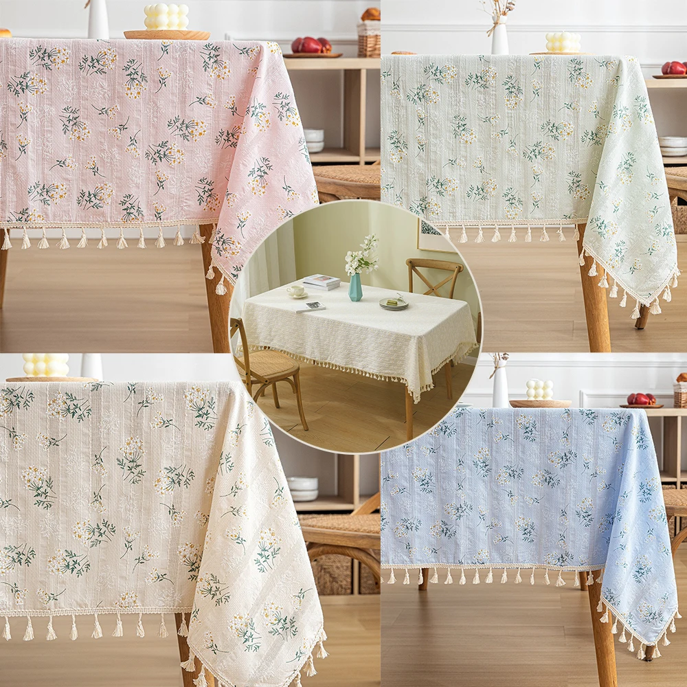 

Korean Style Small Daisy Cotton Floral Tablecloth,Tea Table Decoration,Rectangle Table Cover For Kitchen Wedding Dining Room