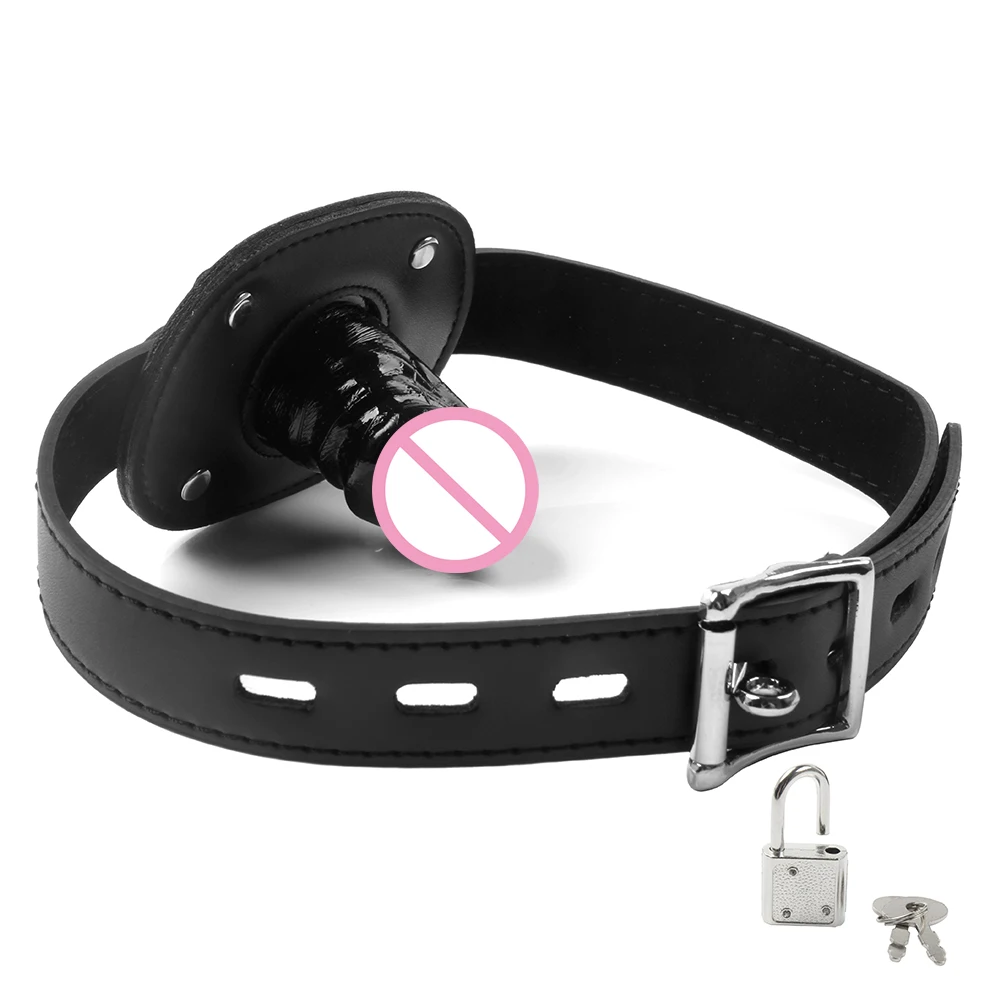 Locking Belt Dildo Mouth Gag BDSM Gag Blow Job Training Bondage Harness Sex Adult Supplies Products Fetish Toys For Couples