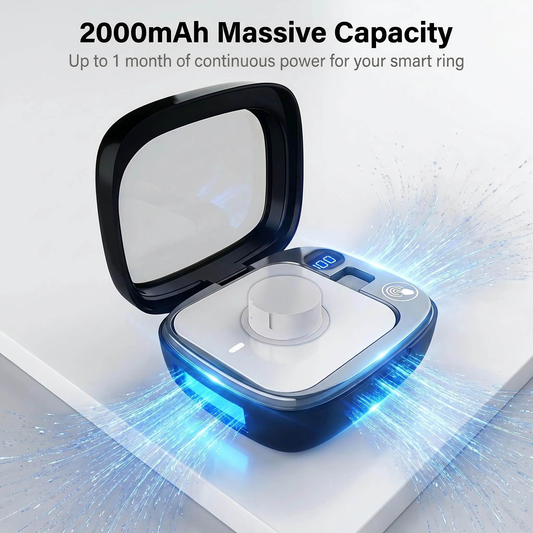 For Oura Ring 5/4/3 Portable Charging Case 2000mAh Battery Clear Window LED Display Smart Ring Charger Storage Box
