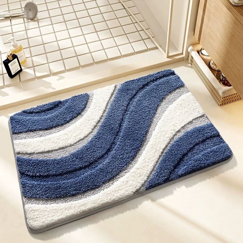 Modern Minimalist Bath Mat, Thickened Plush Shower Rug, Premium Ultra-Soft Microfiber Non-Slip Bathroom Doormat with Quick-Dry
