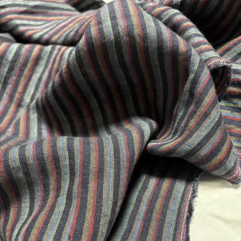Fermented and dyed pure linen colored striped fabric, suitable for clothing sewing and DIY fabric use