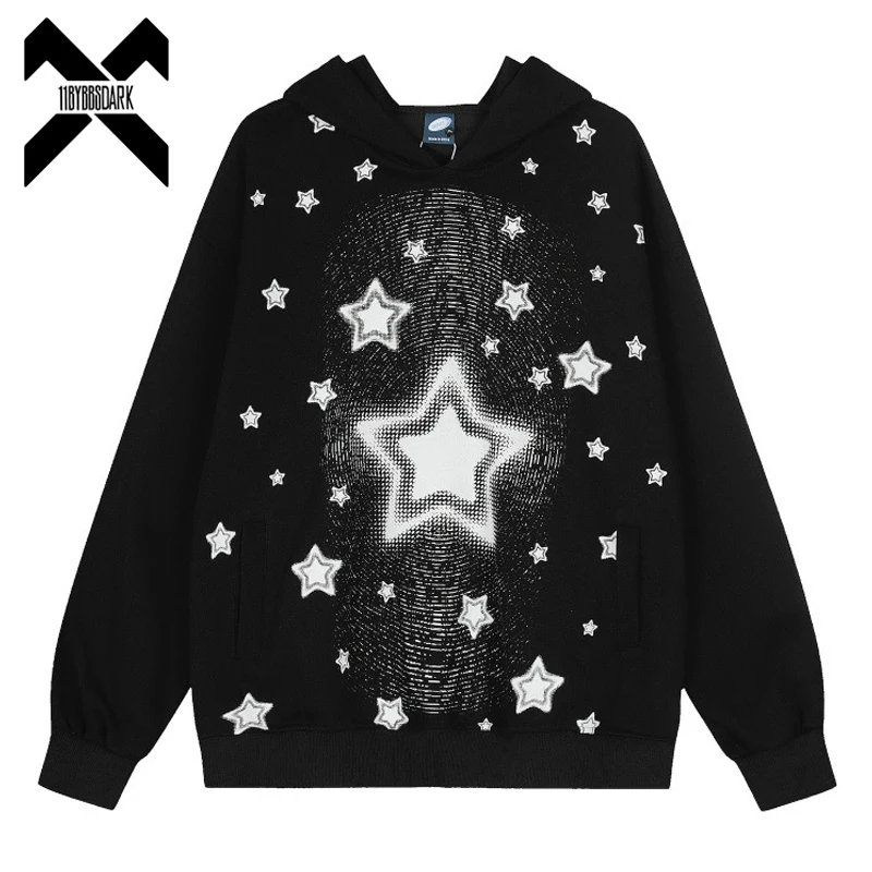 

Unisex Star Print Hooded Hoodie Lightweight Oversized American Style Pullover Couple Sweatshirt Y2K Streetwear Tops