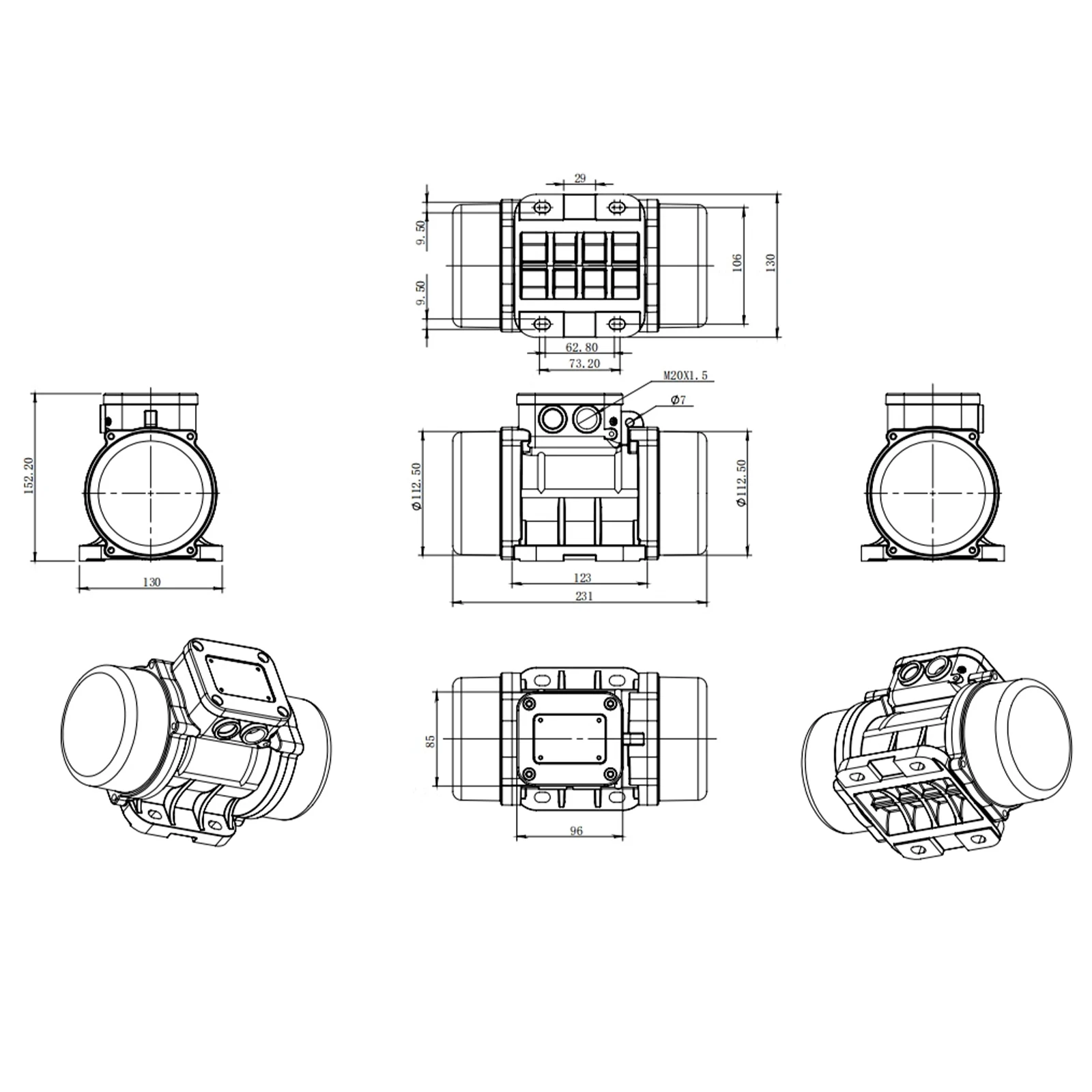 3 Phasen 2kn Beton vibrator Vibrations motor Vibrations werkzeug 180w 3600r/mi für Bergbau, Metallurgie, Strom, Konstrukt