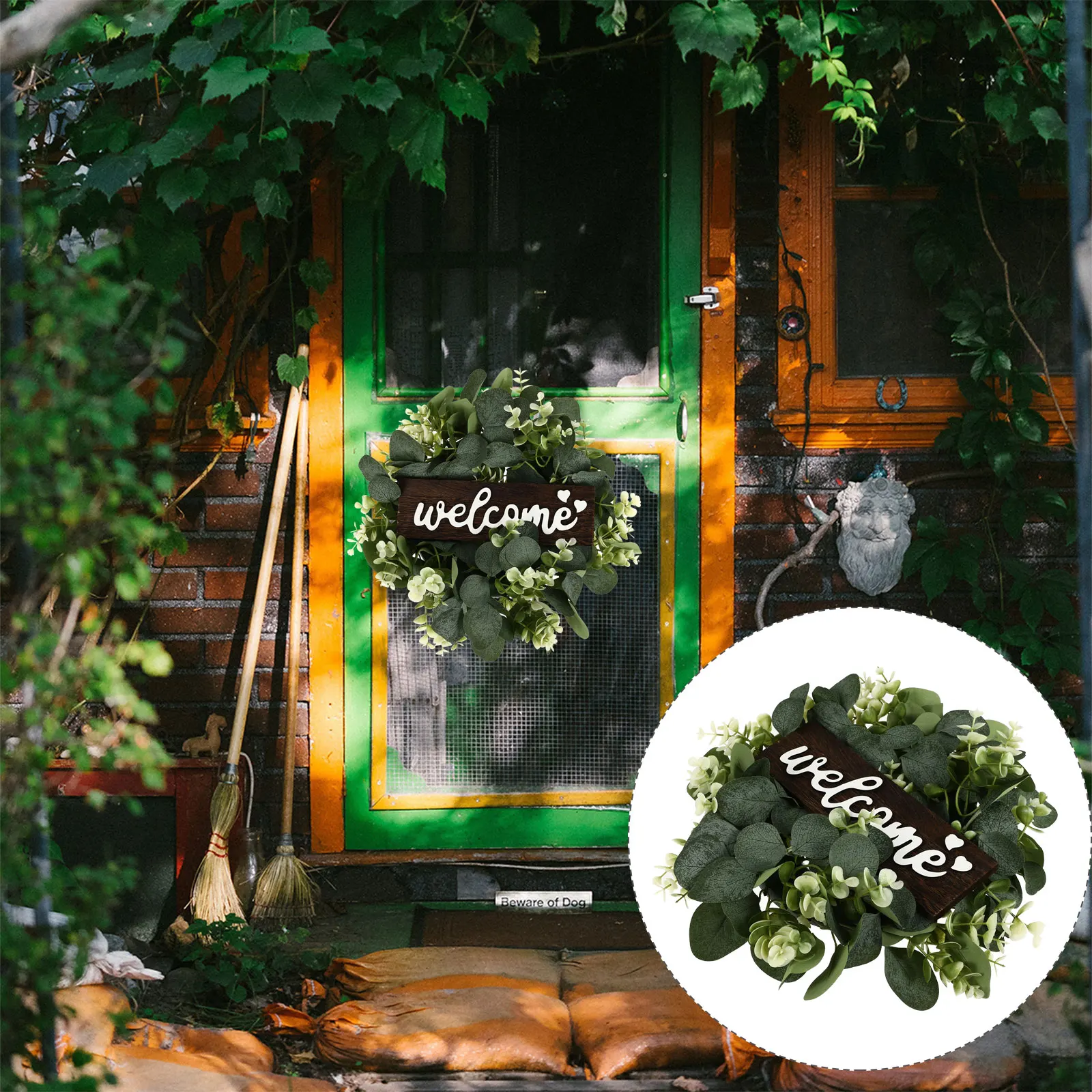 

1Pcs Environmentfriendly Leaf Design Wreath Door Wall Decor Green Fashion Creative Wreath Delicate Garland Wall Decoration