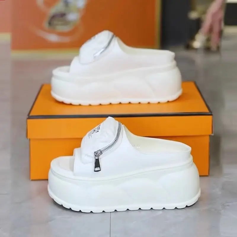 New platform mules slippers women's concise chunky slides shoes outdoor slippers woman silver zipper clogs ladies high slippers