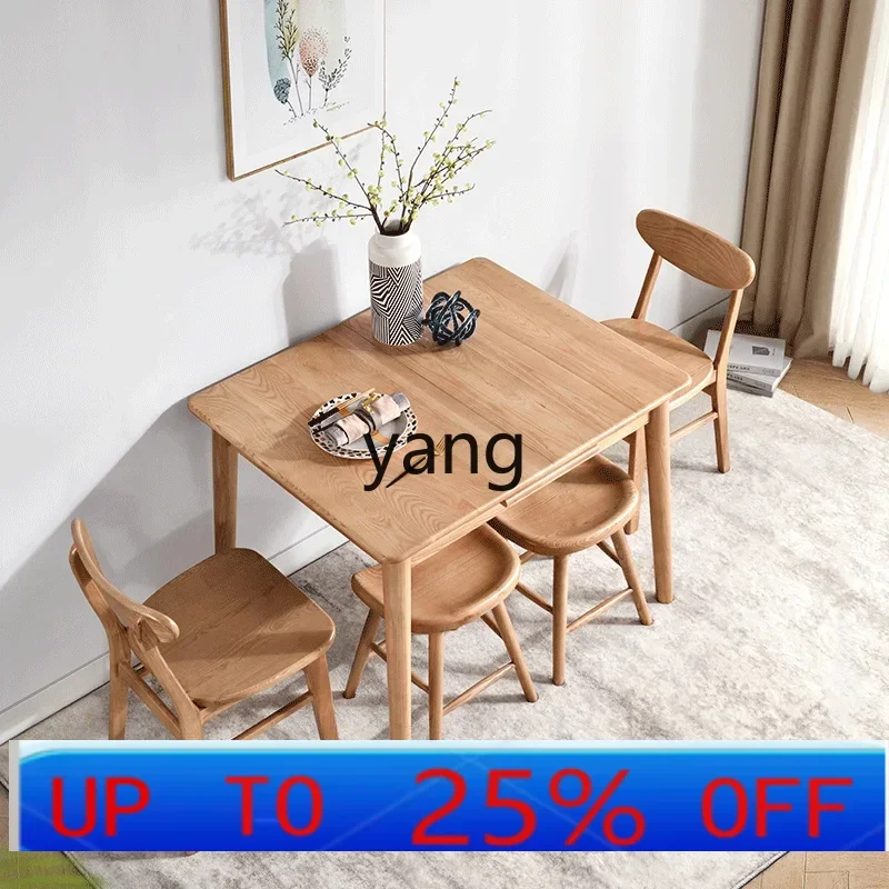 LTT solid wood retractable dining table log modern simple household small apartment dining table and chairs