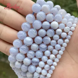 Natural Blue Chalcedony Agate Smooth Round Stone Beads For DIY Necklace Bracelet Jewelry Making Strand 15