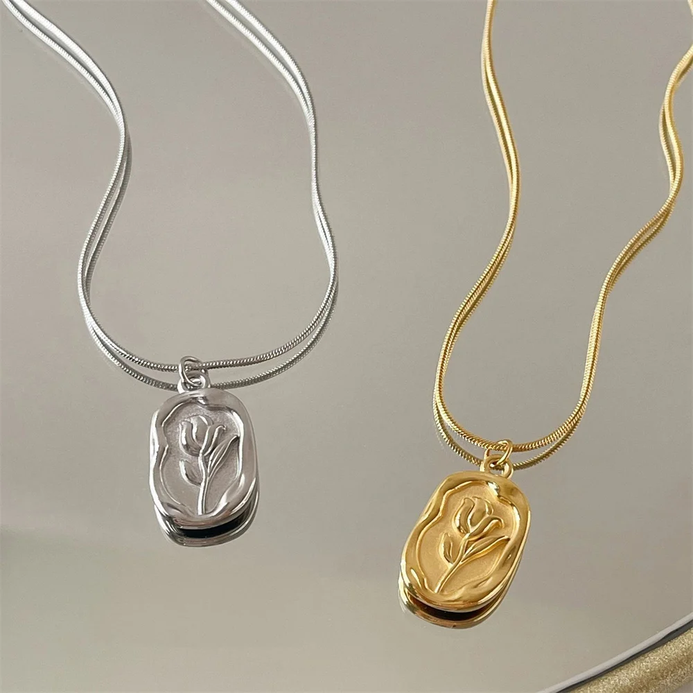2023 Vintage-Mode Einfache Geometrische Rose Anhänger Halskette Für Frauen Weibliche Boho Gold-platte Schlange Kette Choker Schmuck Geschenk – Detail 2