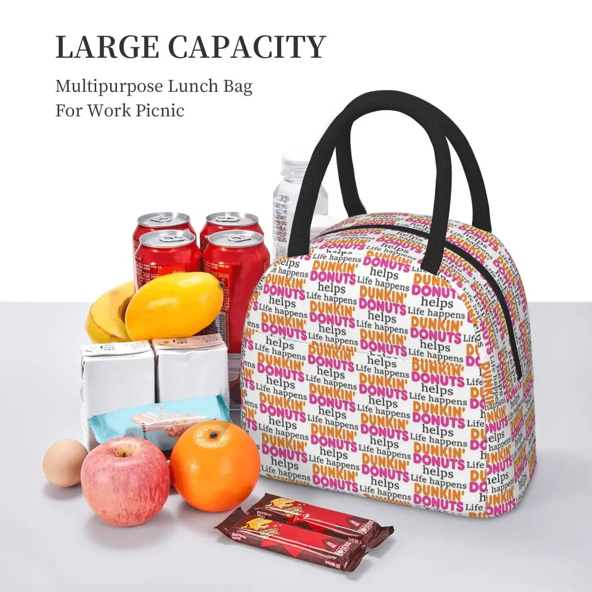 Life Happens... Dunkin Donuts Helps Insulated Lunch Bag for Kids School Cooler ThermalTote Portable Lunch Boxes Container
