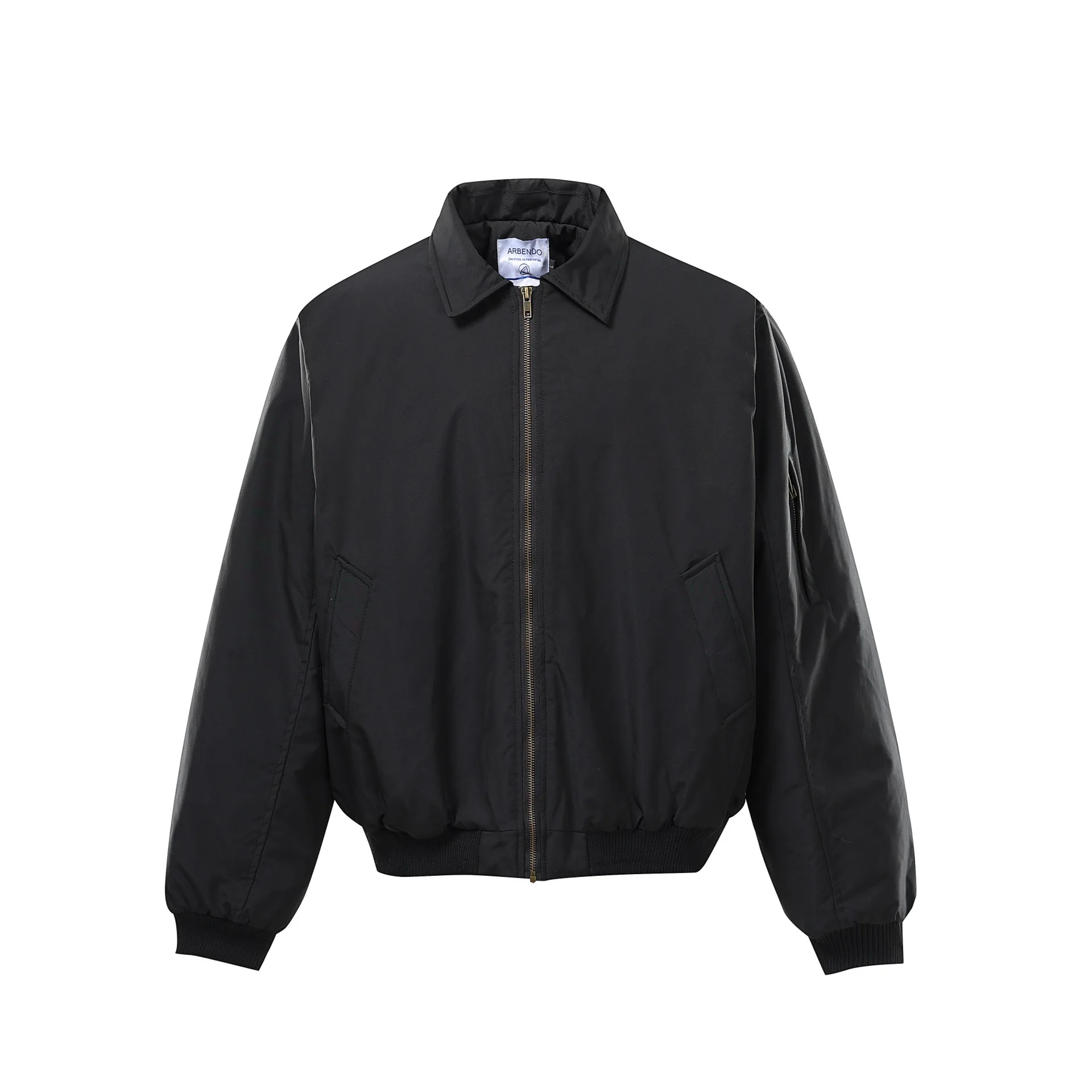 New winter retro-style zip-up, warm, collared down jacket. Loose and comfortable baseball jacket with a lapel.