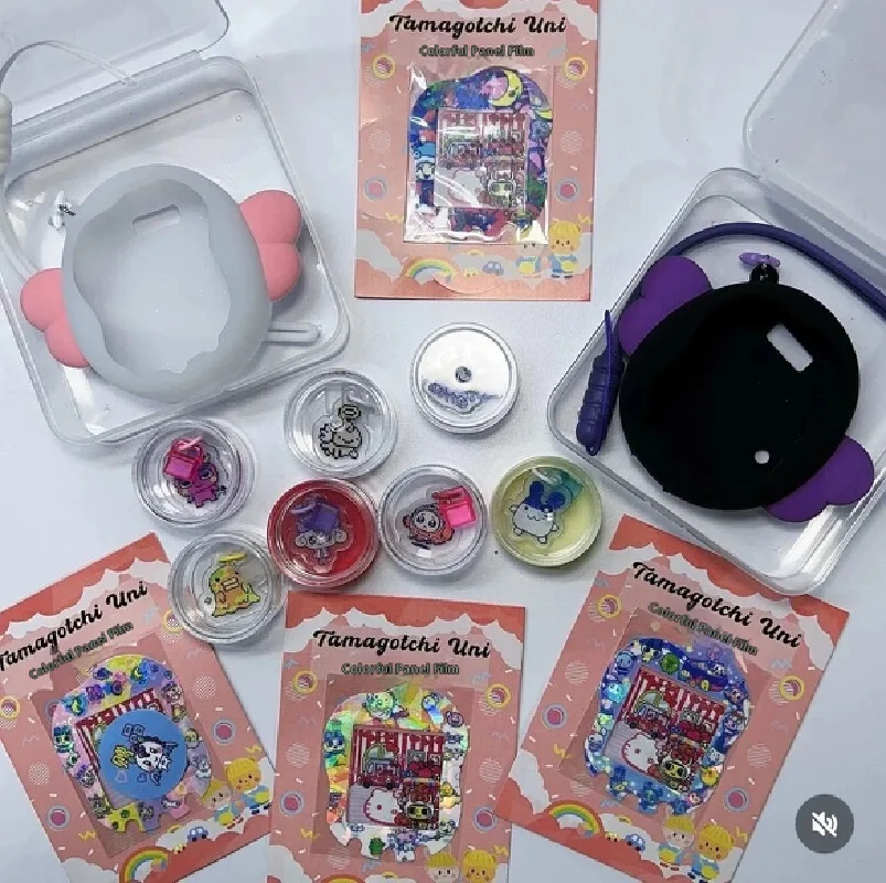 Miniso Sanrio Tamagotchi Uni Лицевая панель Силиконовая защитная пленка Kawaii Стикер Милый котенок Тамагочи Защитный орнамент Подарки