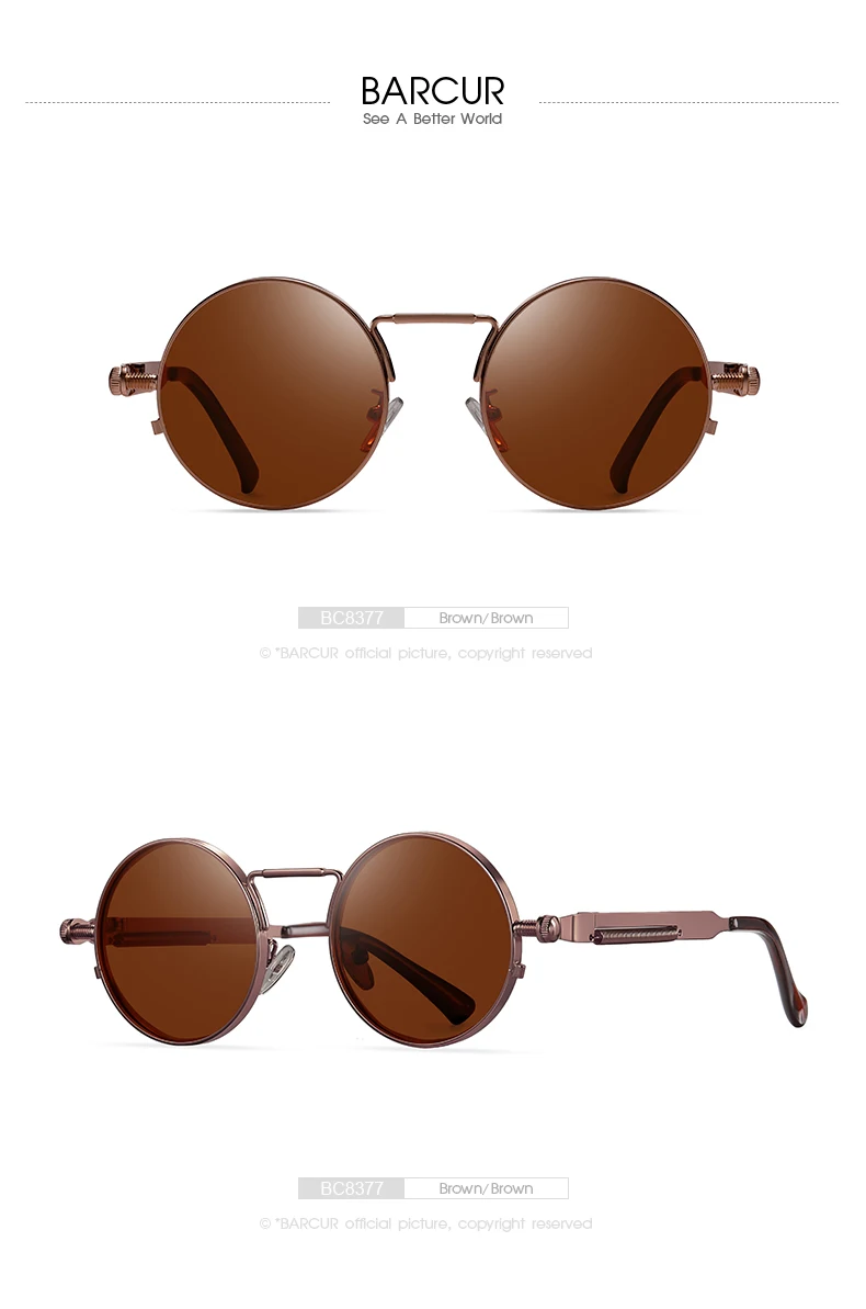 BARCUR Runde Sonnenbrille für Herren, polarisiert, Retro, Steampunk, Sonnenbrille für Damen, Vintage-Stil, UV400, Brillenzubehör, Oculos – Detail 14