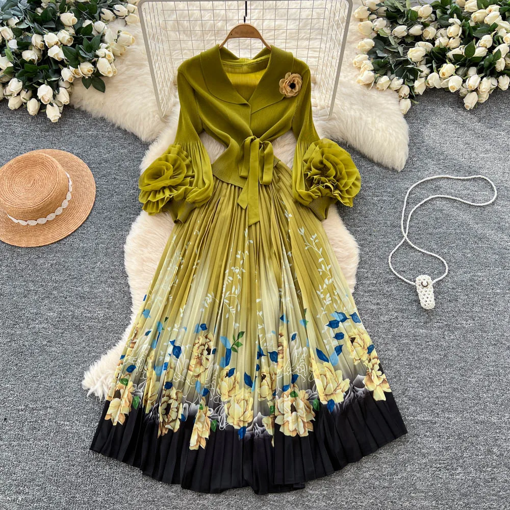 Sexy Laternenärmel-Druckkleid im Vintage-Stil, elegante Damen-Party-Grundlagen, koreanische Mode, Fairycore-Kleider
