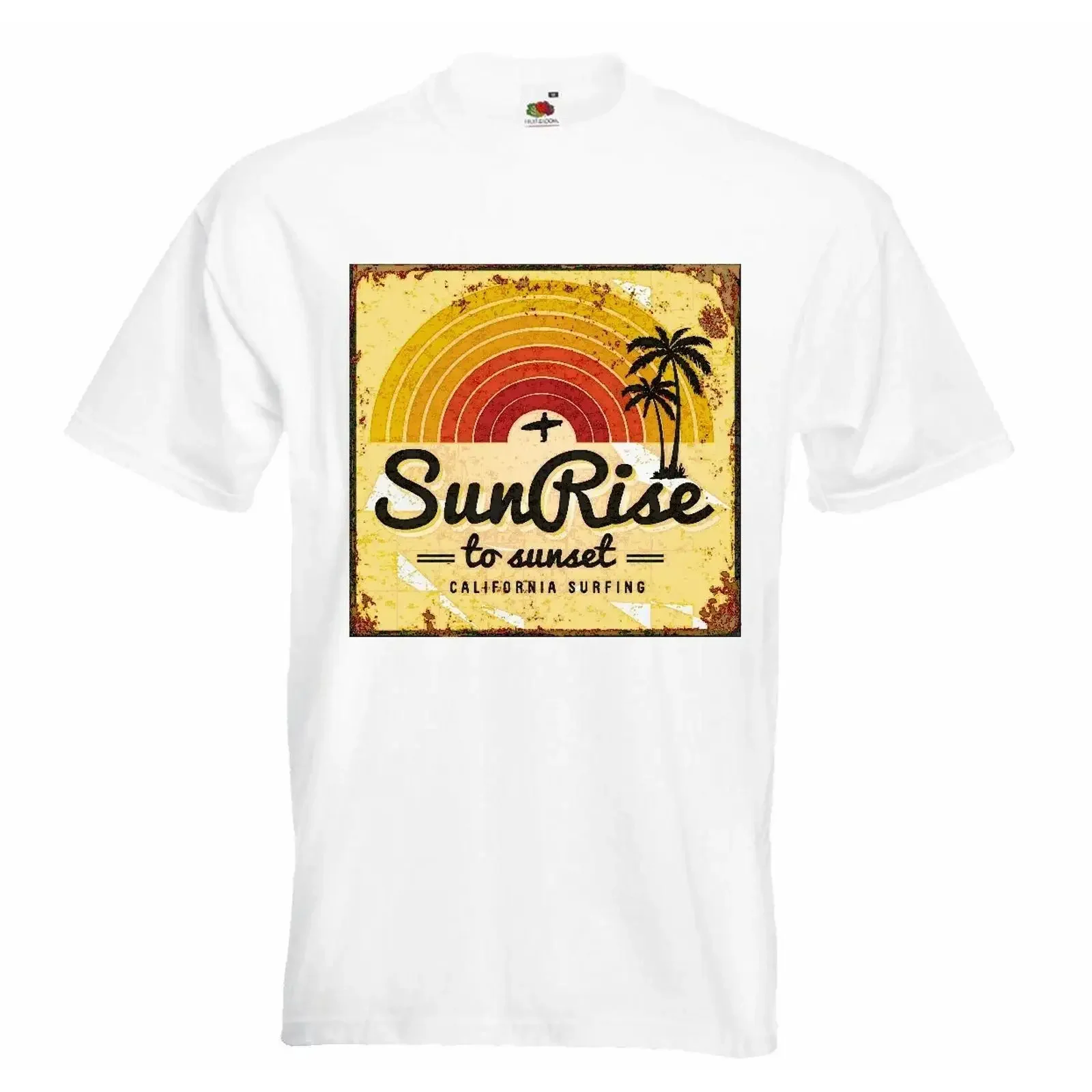 T Shirt SUNRISE TO SUNSET CALIFORNIA SURFING SURFEN BEACH SURFBRETT LONGBOARD vintage Washed homme designer clothes Versatile