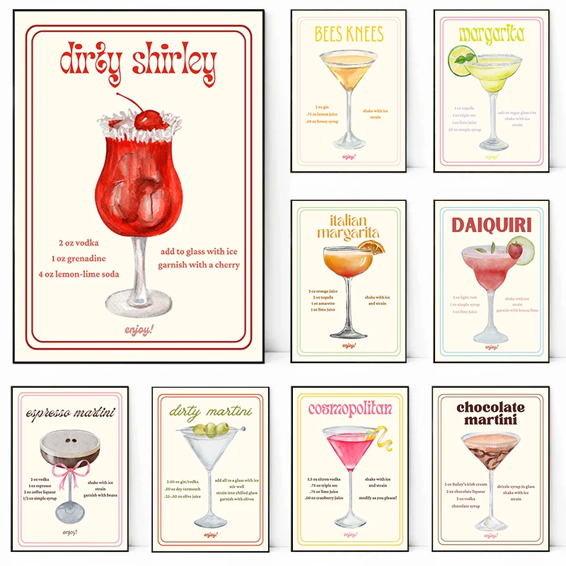 Carteles de recetas de cóctel, impresiones de té helado, impresión en lienzo, imagen artística de pared moderna para decoración de Bar y Café