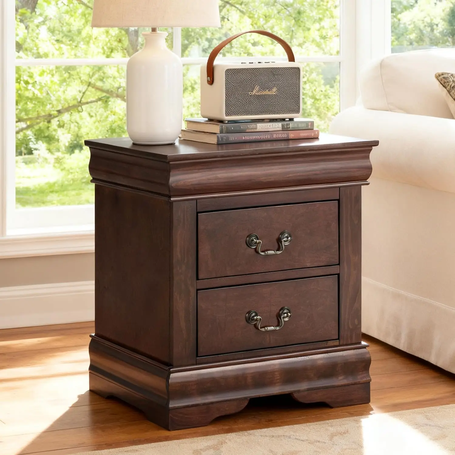 Solid Wood Nightstand Fully Assembled Traditional Bedside Table with 2 Drawers 22 Inch Wide for Bedroom Living Room, Customized