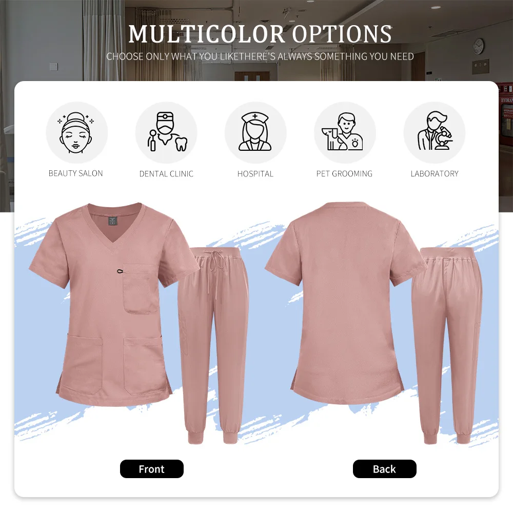 Nurse Uniform Elatic Solid Color Tops Pants Woman Dental Clinic Doctor Work Clothes Pet Hospital Vet Medical Uniforms Scrubs Set