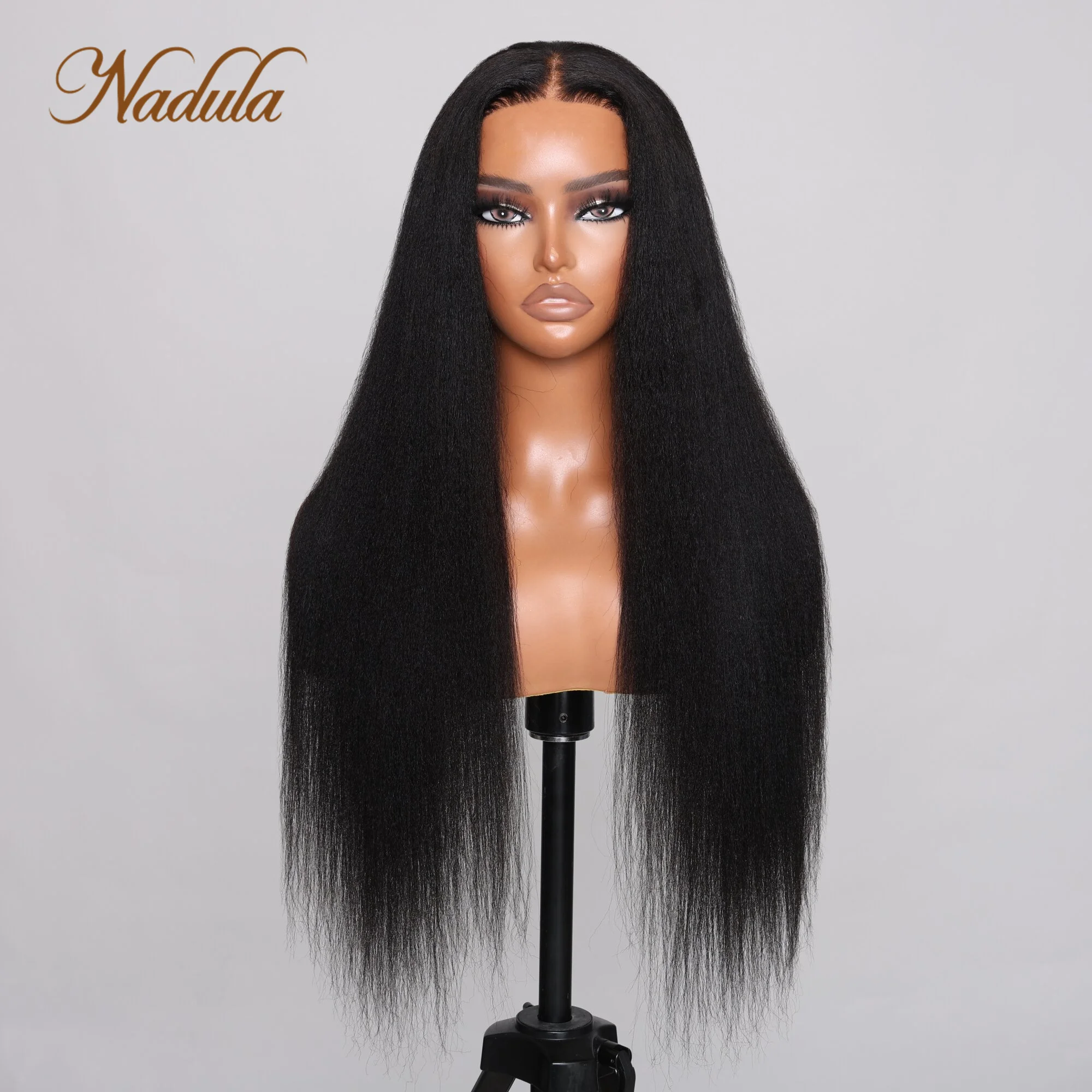 Nadula Yaki Straight 7x5 Bye Bye Knots Put and Go Glueless Lace Wig Black Straight Bleached Knots Wig 150% Density Human Hair