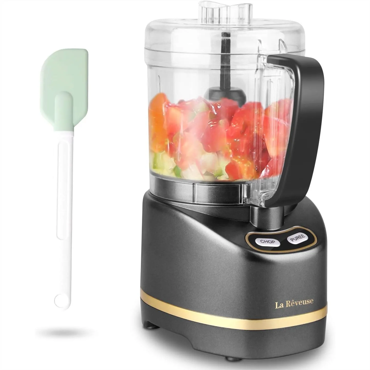 

Electric Mini Food Processor 200W 2-Cup Chopper for Mincing, Chopping, Grinding, Blending, Pureeing with Oil Dispenser