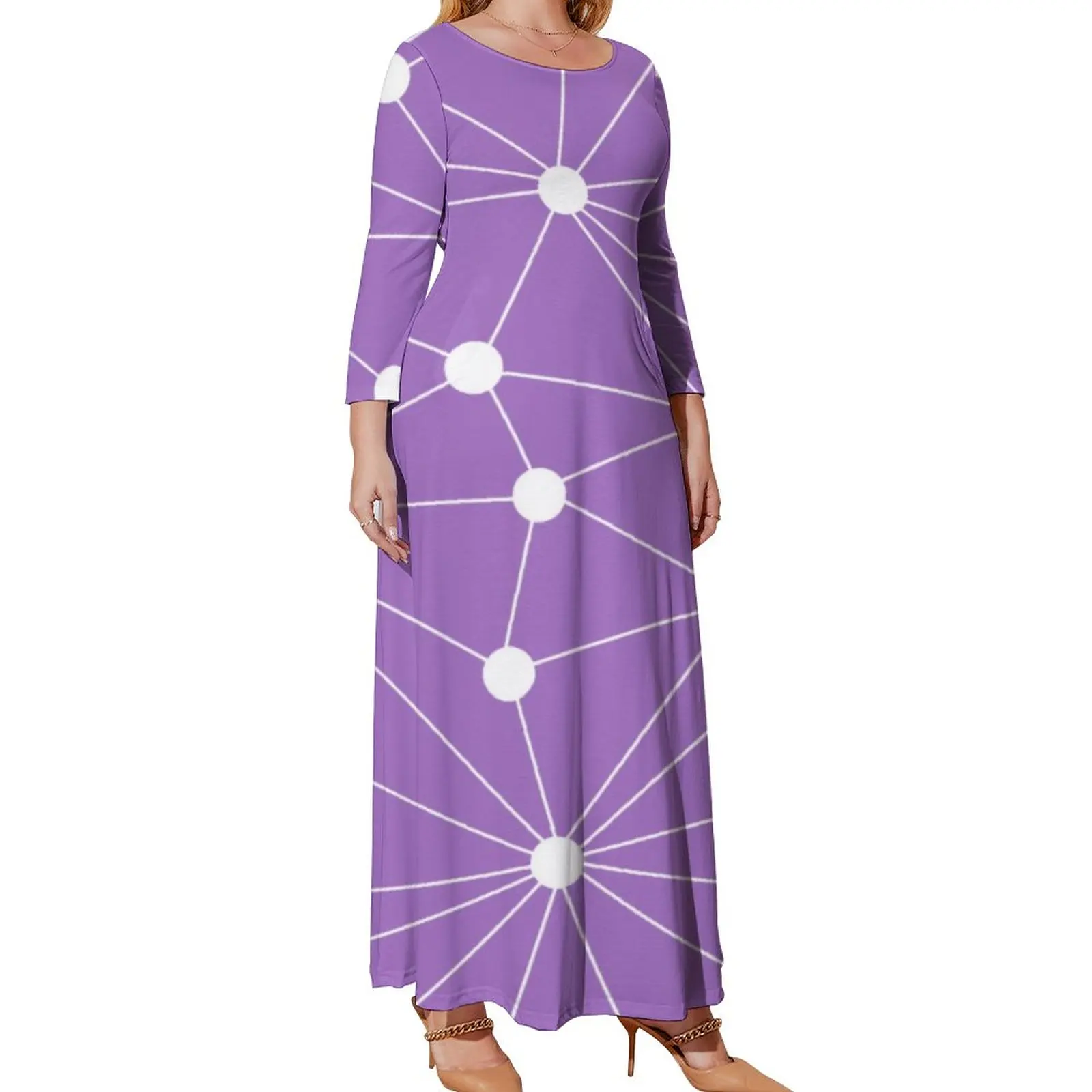 Abstrato geometria vestido de manga longa bolinhas impressão festa maxi vestido outono estilo rua gráfico vestidos longos plus size 3xl 4xl