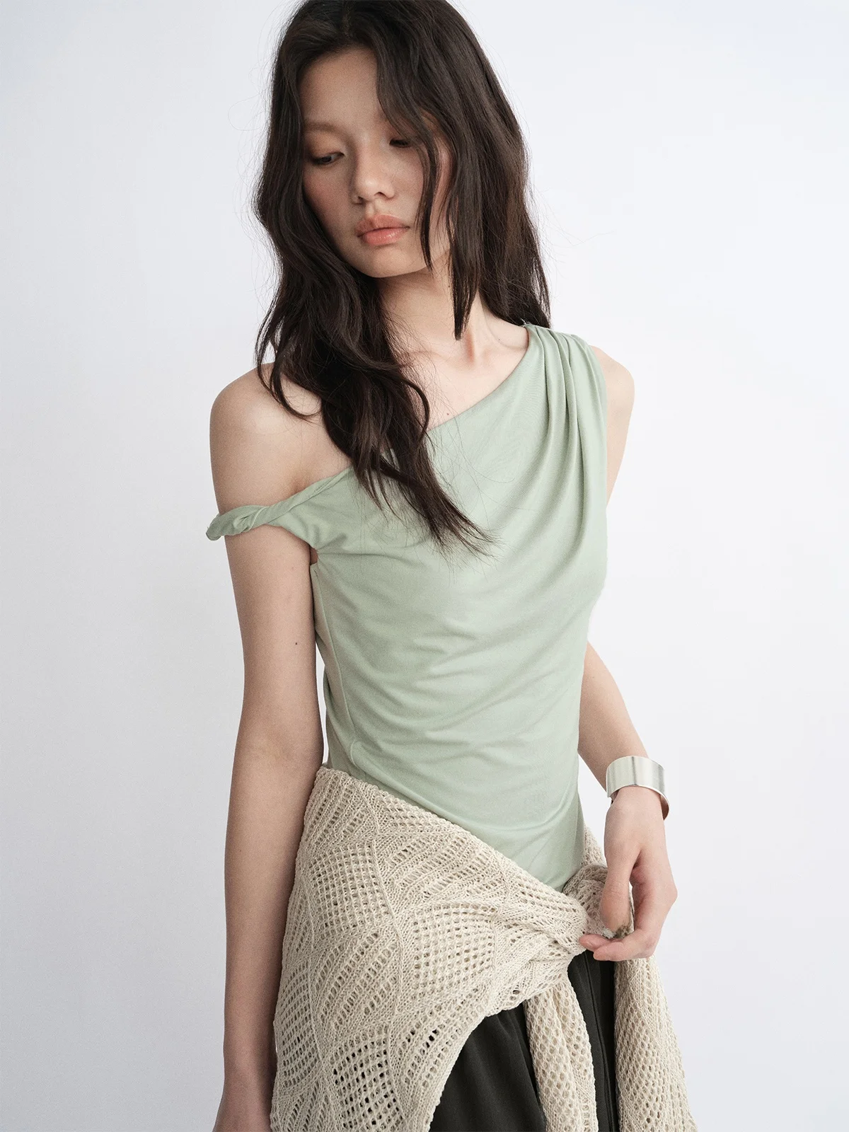 

FSYSKINS двухслойный асимметричный жилет из лайкры с узлом в сложенном виде, повседневный свободный летний топ