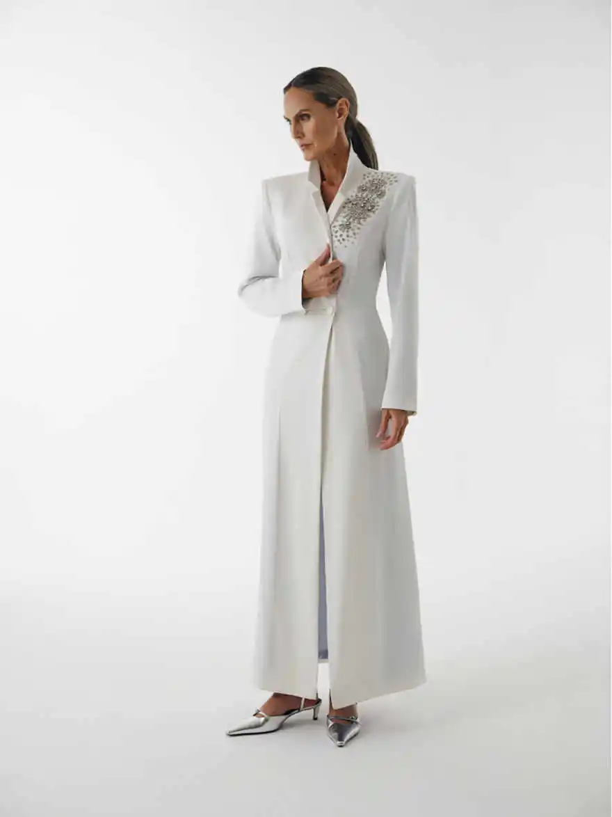 Elegant Crystal Women Coat 1 Pieces Jacket Double Breasted Notch Collar Lady Formal Occasion Business Office Outerwears
