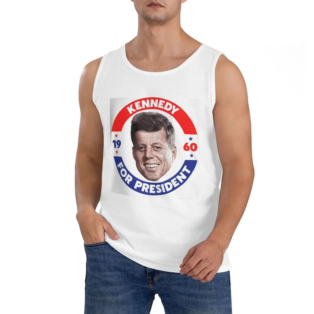 100% Cotton John F Kennedy For President Vote In 1960 Sleeveless T-Shirt Men Workout Sports Clothing Tops Men's Crew Neck Vest