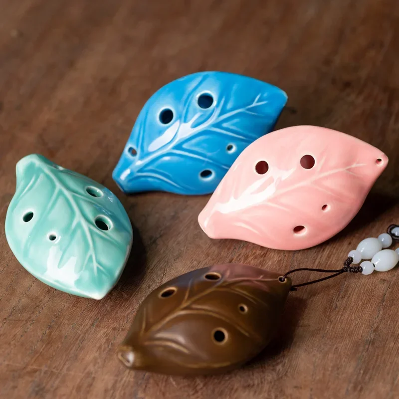 Ocarina 6 Hole Ceramic Professional Music Lover Mini Ocarina With Lanyard Leaf Style Design Musical Instrument Tourist Souvenir