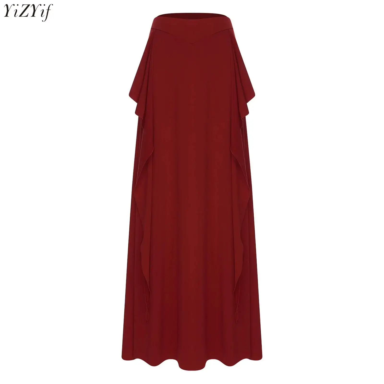 

Womens Belly Dance Maxi Skirt Cascading Ruffles Side Slit Elastic Waist Safety Shorts Skirt Dancewear for Oriental Folk Dance