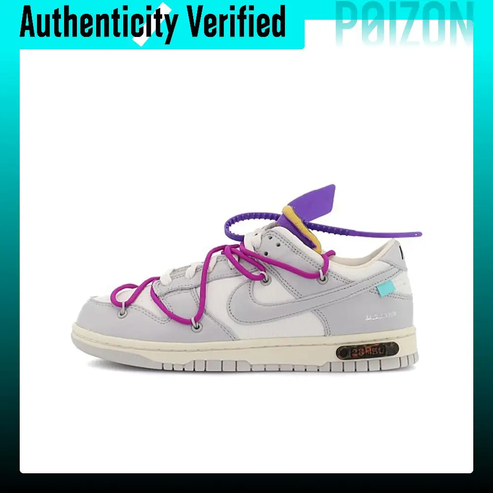 Nike x OFF WHITE Dunk Slip Resistant Cushioning Abrasion Resistant Low top Skateboard Shoes Unisex Gray White DM1602-111