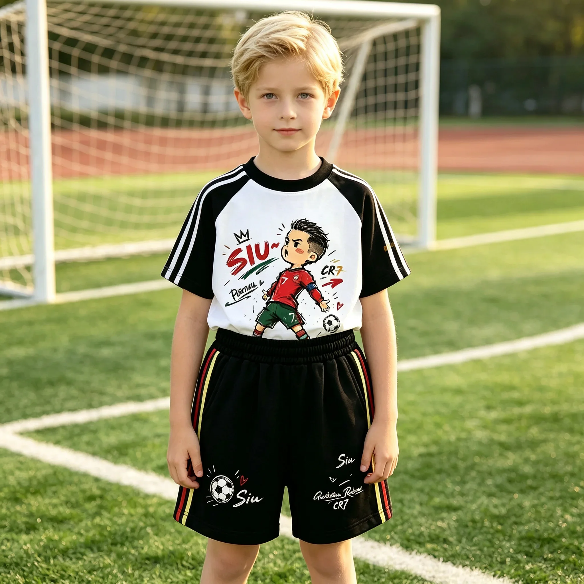 2026 New Special CR7 Messi Neymar Yamal Haaland Fan Football Jersey Tee Shorts Set,Single Top Available, Summer Kids 2 Piece Set